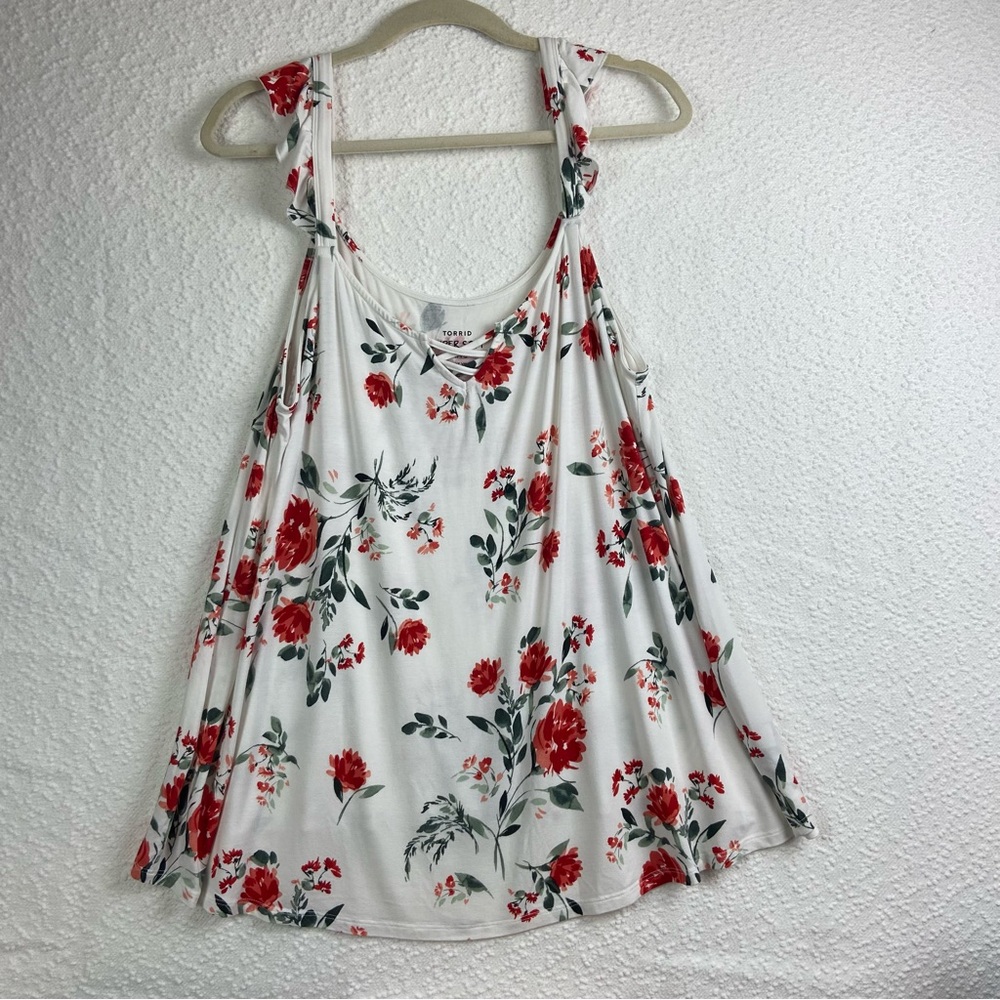 Torrid White and Red flowy Tank Top